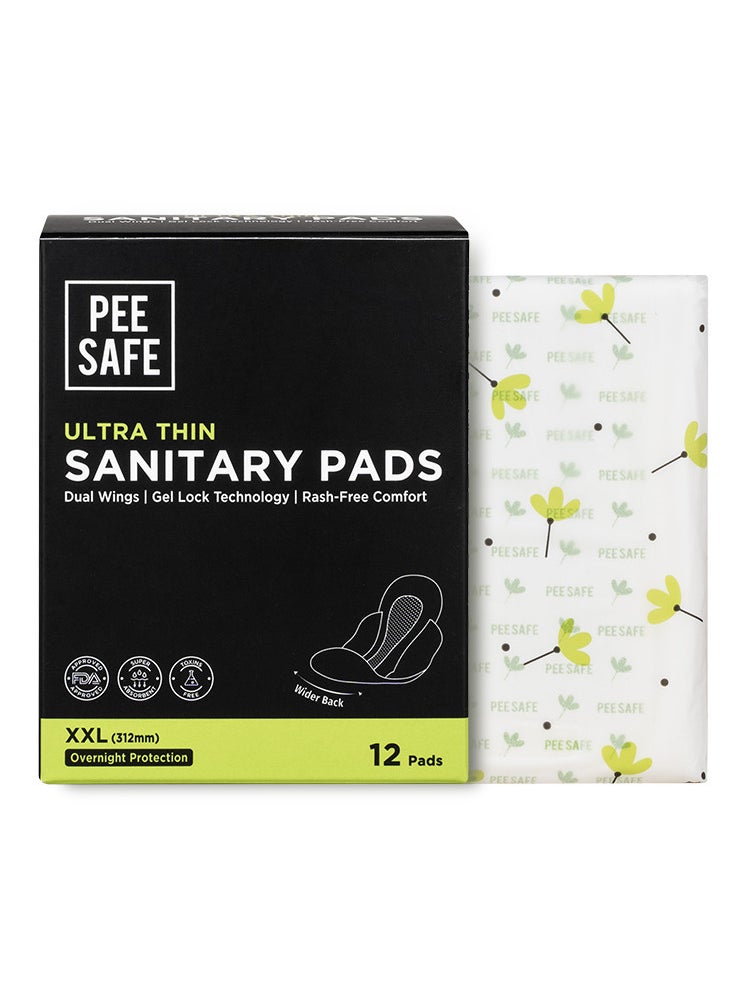 PEESAFE - PeeSafe Ultra-Thin Sanitary Pads with Wings, Super Absorbent & Leak-Proof, Unscented, Rash and Toxin Free, Overnight Protection, Extra Long XXL – 12 pads - Pack Of 3 - Image 1