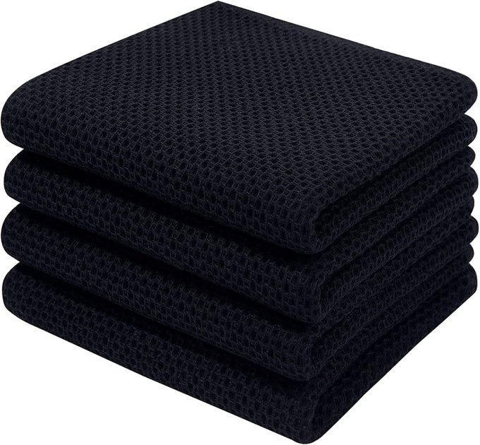 100 COTTON TEA TOWELS HIGHLY ABSORBENT SOFT DISH CLOTHS QUICK DRYING KITCHEN CLOTHS FOR WASHING UP PACK OF 4 32 X 71 CM BLACK