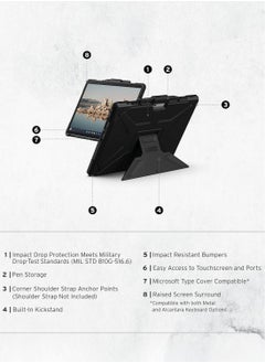 Urban Armor Gear UAG Metropolis SE Microsoft Surface Pro 11 / 10 / 9 Case Built-in Multi Angle Kickstand & Pen Holder Rugged Heavy Duty Protective Cover - Black  - Image 2