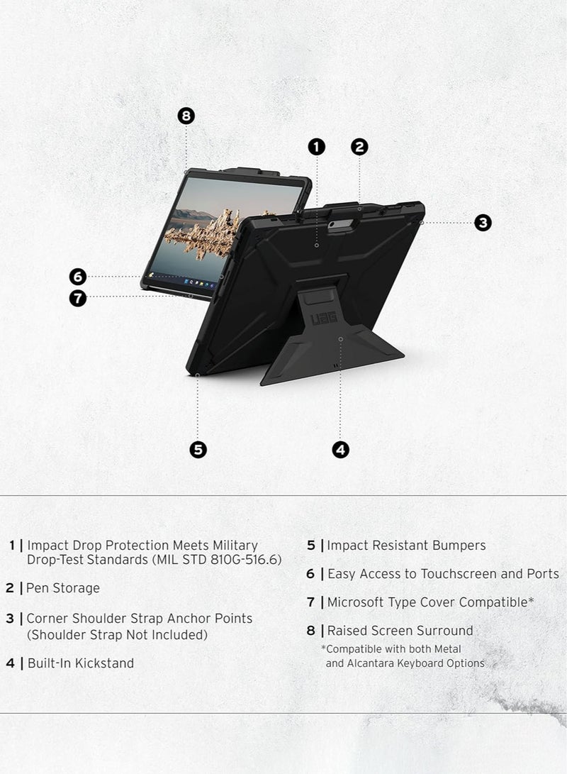 UAG Metropolis SE Microsoft Surface Pro 11 / 10 / 9 Case Built-in Multi Angle Kickstand & Pen Holder Rugged Heavy Duty Protective Cover - Black