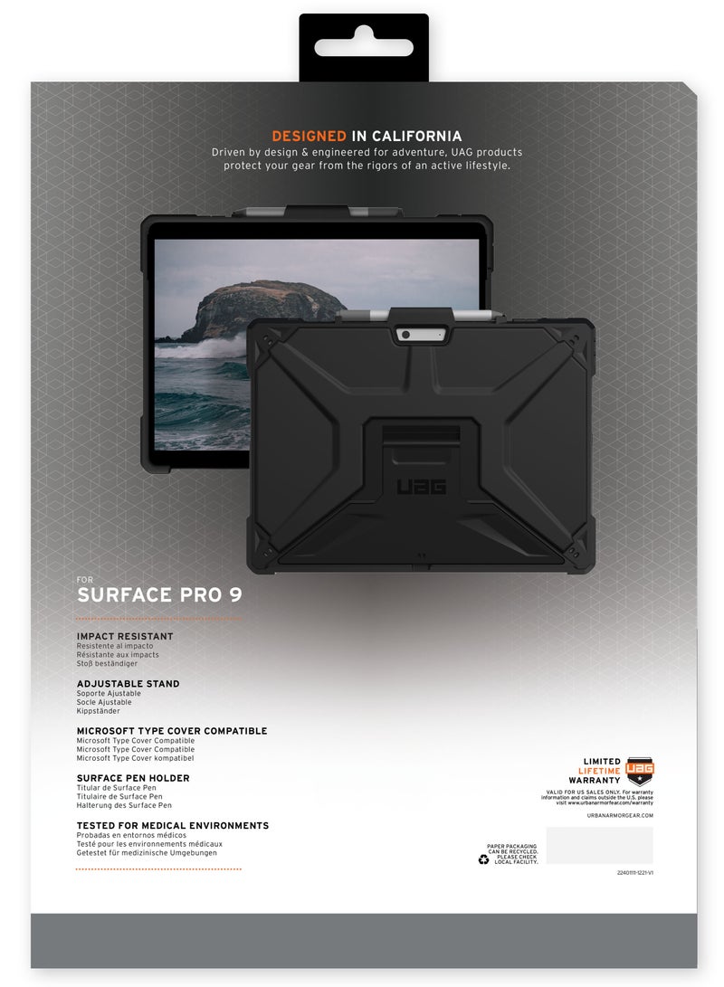 UAG Metropolis SE Microsoft Surface Pro 11 / 10 / 9 Case Built-in Multi Angle Kickstand & Pen Holder Rugged Heavy Duty Protective Cover - Black