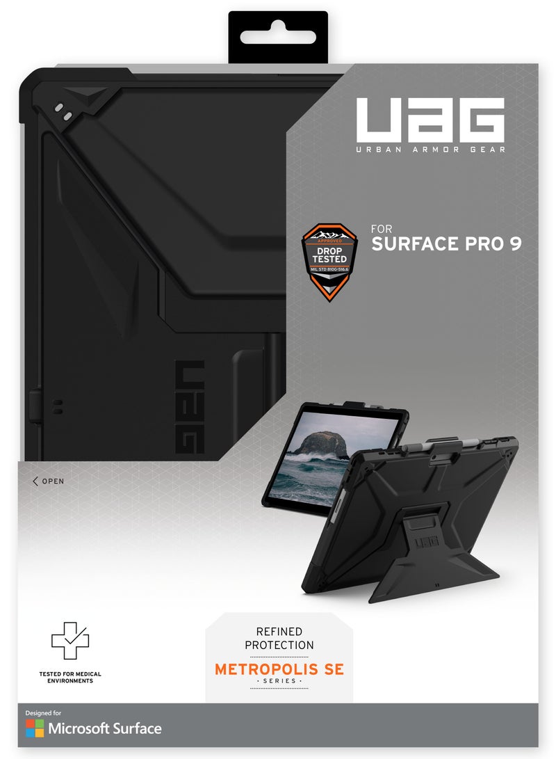 UAG Metropolis SE Microsoft Surface Pro 11 / 10 / 9 Case Built-in Multi Angle Kickstand & Pen Holder Rugged Heavy Duty Protective Cover - Black