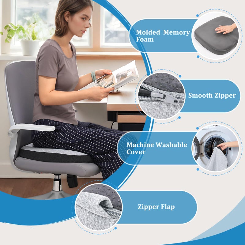 GOFORIT Molded Memory Foam Seat Cushion, Patent Dual-Layer Foam Design Office Chair Pad, Ergonomic Coccyx Cushion for Sciatica Pain Relief,Light Grey - Image 5