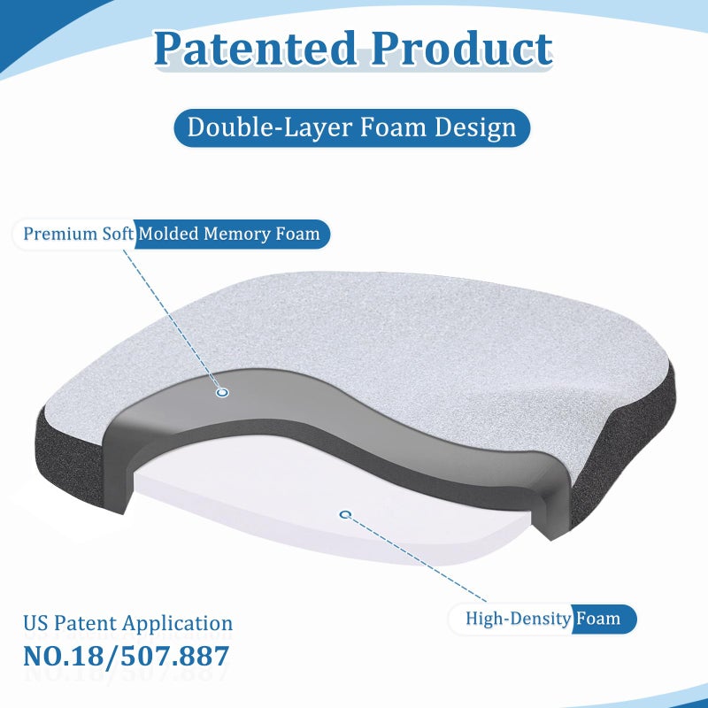 GOFORIT Molded Memory Foam Seat Cushion, Patent Dual-Layer Foam Design Office Chair Pad, Ergonomic Coccyx Cushion for Sciatica Pain Relief,Light Grey - Image 2