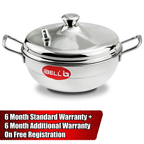 iBELL Stainless Steel Multi Purpose Kadai with 2 Idli Plate (8 Idlis) and Steel Lid, Silver - Image 2