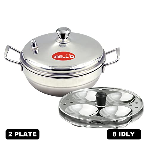 iBELL Stainless Steel Multi Purpose Kadai with 2 Idli Plate (8 Idlis) and Steel Lid, Silver - Image 3