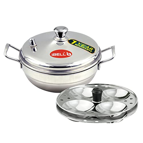 iBELL Stainless Steel Multi Purpose Kadai with 2 Idli Plate (8 Idlis) and Steel Lid, Silver - Image 1