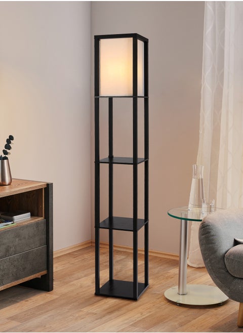 Floor Lamp with Shelves, Modern Industrial Square Tall Standing Lamp,Dimmable Corner Display Bookshelf Lamp for Living Room, Bedroom and Office