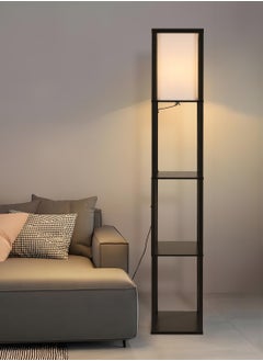 DREAMSIDEA Floor Lamp with Shelves, Modern Industrial Square Tall Standing Lamp,Dimmable Corner Display Bookshelf Lamp for Living Room, Bedroom and Office  - Image 2