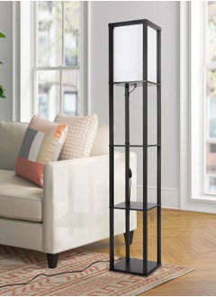 DREAMSIDEA Floor Lamp with Shelves, Modern Industrial Square Tall Standing Lamp,Dimmable Corner Display Bookshelf Lamp for Living Room, Bedroom and Office  - Image 3