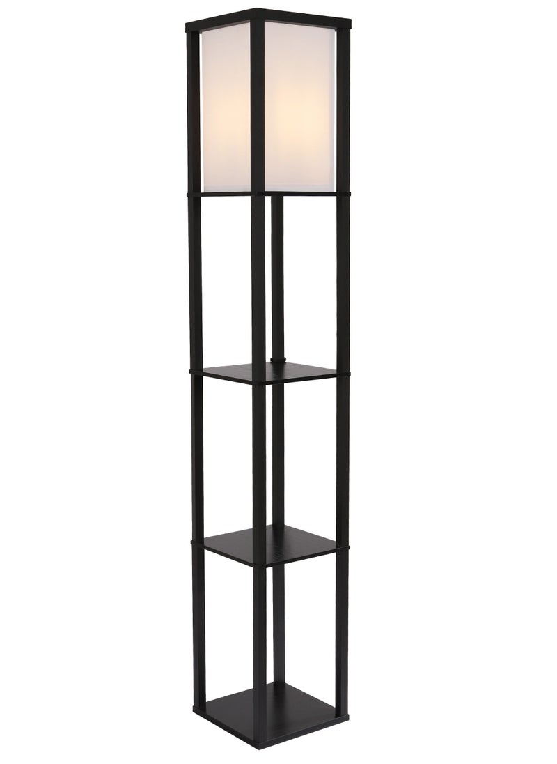 Floor Lamp with Shelves, Modern Industrial Square Tall Standing Lamp,Dimmable Corner Display Bookshelf Lamp for Living Room, Bedroom and Office