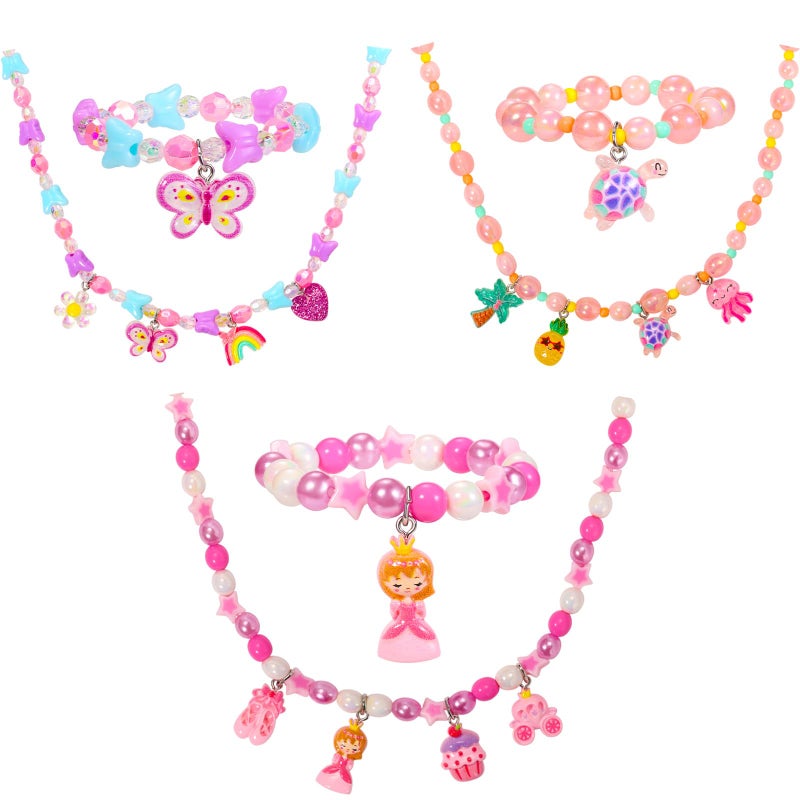 Pinksheep Toddler Jewelry Kids Necklace Choker And Bracelet 3 Pack 9Pcs  Little Girls Jewelry In Box  Flower Girl Gift Kids Girls Accessories (Princess) - Image 1