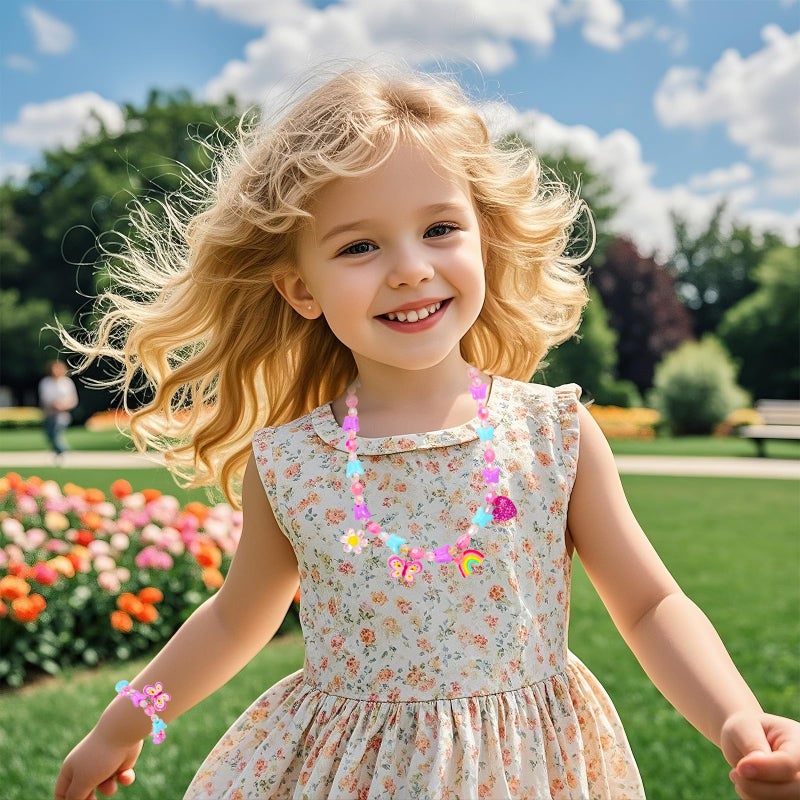 Pinksheep Toddler Jewelry Kids Necklace Choker And Bracelet 3 Pack 9Pcs  Little Girls Jewelry In Box  Flower Girl Gift Kids Girls Accessories (Princess) - Image 4