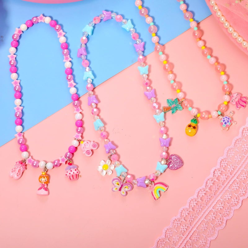 Pinksheep Toddler Jewelry Kids Necklace Choker And Bracelet 3 Pack 9Pcs  Little Girls Jewelry In Box  Flower Girl Gift Kids Girls Accessories (Princess) - Image 5