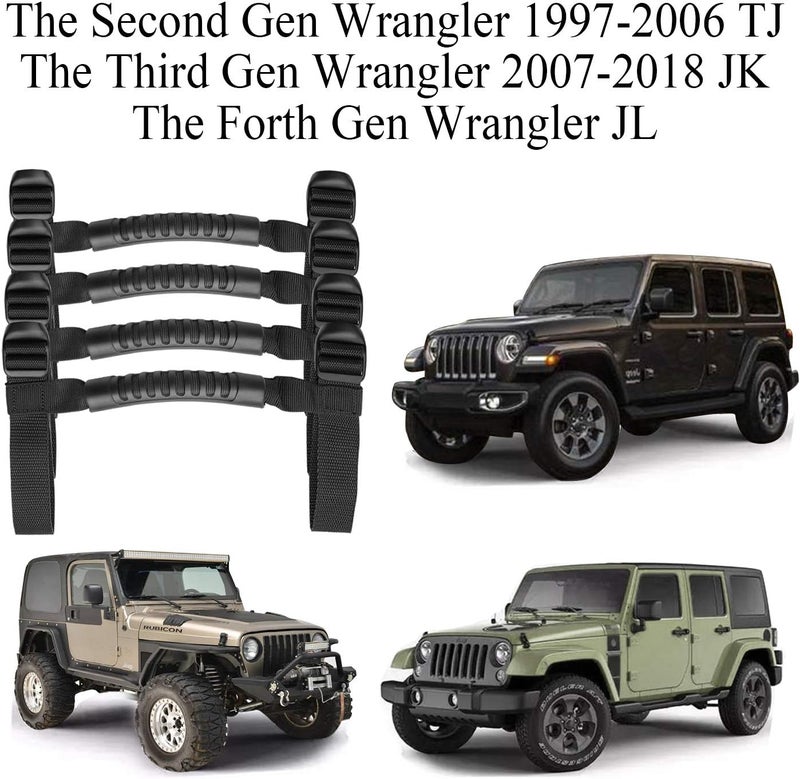Bentolin 4 x Roll Bar Grab Handles Grip Handle Compatible for 1995-2021 Wrangler YJ TJ JK JKU JL Sports Sahara Freedom Rubicon X & Unlimited X 2/4 Door (Black) - Image 2