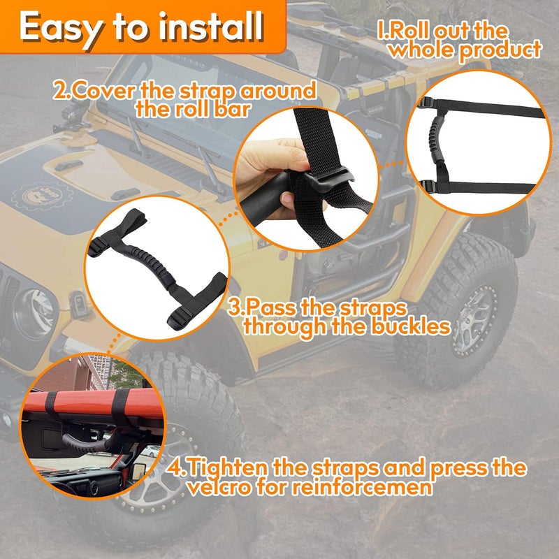 Bentolin 4 x Roll Bar Grab Handles Grip Handle Compatible for 1995-2021 Wrangler YJ TJ JK JKU JL Sports Sahara Freedom Rubicon X & Unlimited X 2/4 Door (Black) - Image 4
