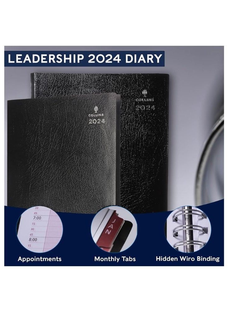 Collins Leadership 2024 Diary A4 Day to a Page Business Planner (4 Persons Appointments) - Business Planner and Organiser - January to December 2024 Diary - Daily - Graphite - CP6742.99-24