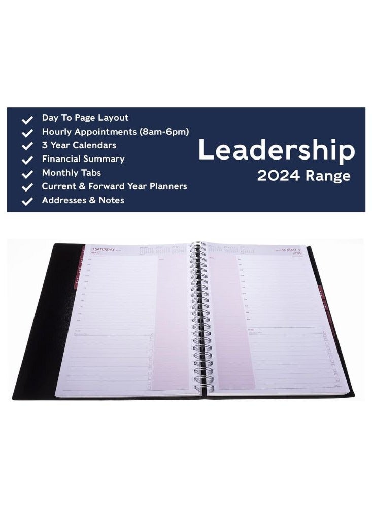 Collins Leadership 2024 Diary A4 Day to a Page Business Planner (4 Persons Appointments) - Business Planner and Organiser - January to December 2024 Diary - Daily - Graphite - CP6742.99-24