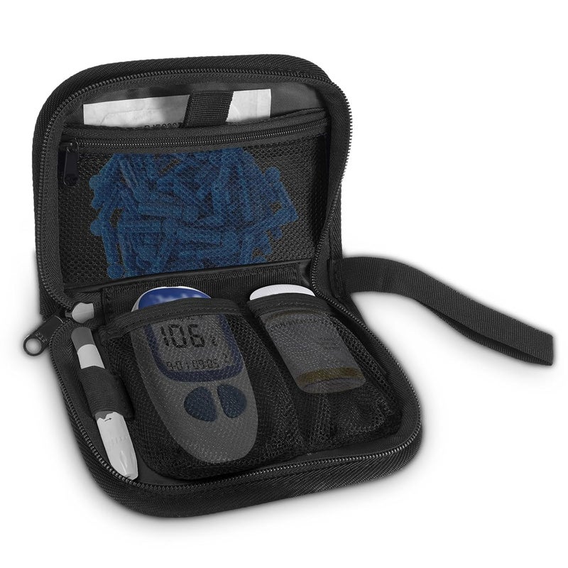 MEDMAX Diabetic Travel Case with Handle Strap Portable Glucose Monitor  Insulin Diabetes Storage Organizer Bag Carrying Case for Test Strips Blood Glucose Monitor Case Only Black - Image 1