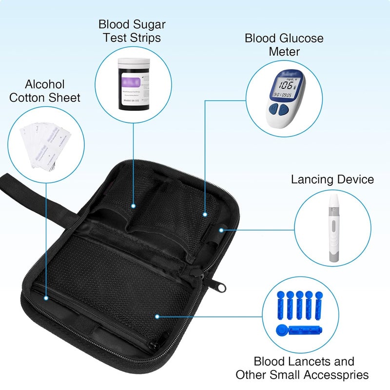 MEDMAX Diabetic Travel Case with Handle Strap Portable Glucose Monitor  Insulin Diabetes Storage Organizer Bag Carrying Case for Test Strips Blood Glucose Monitor Case Only Black - Image 3