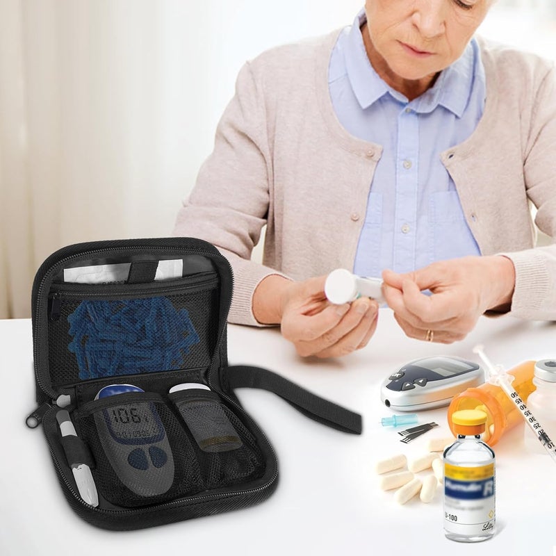 MEDMAX Diabetic Travel Case with Handle Strap Portable Glucose Monitor  Insulin Diabetes Storage Organizer Bag Carrying Case for Test Strips Blood Glucose Monitor Case Only Black - Image 2