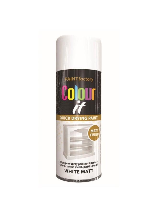 مصنع الطلاء دهان بخاخ مطفي أبيض من باينت فاكتوري ٤٠٠مل - يجف بسرعة عالي الأداء، مناسب للاستخدام الداخلي والخارجي، للاستعمال على المعدن والبلاستيك والخشب. - Image 1