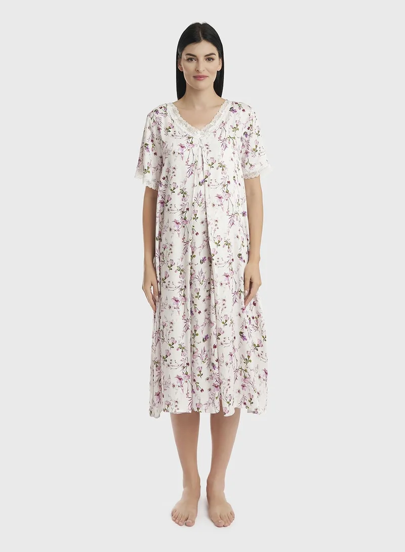 كشخة قميص نوم فيسكوز مطبوع قصير