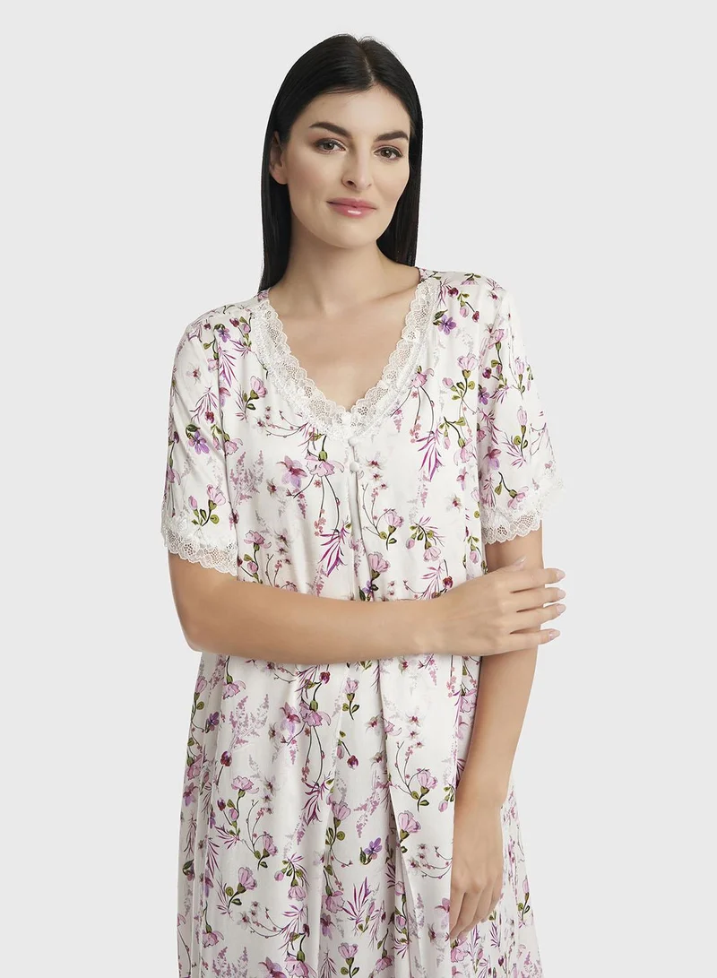 كشخة قميص نوم فيسكوز مطبوع قصير