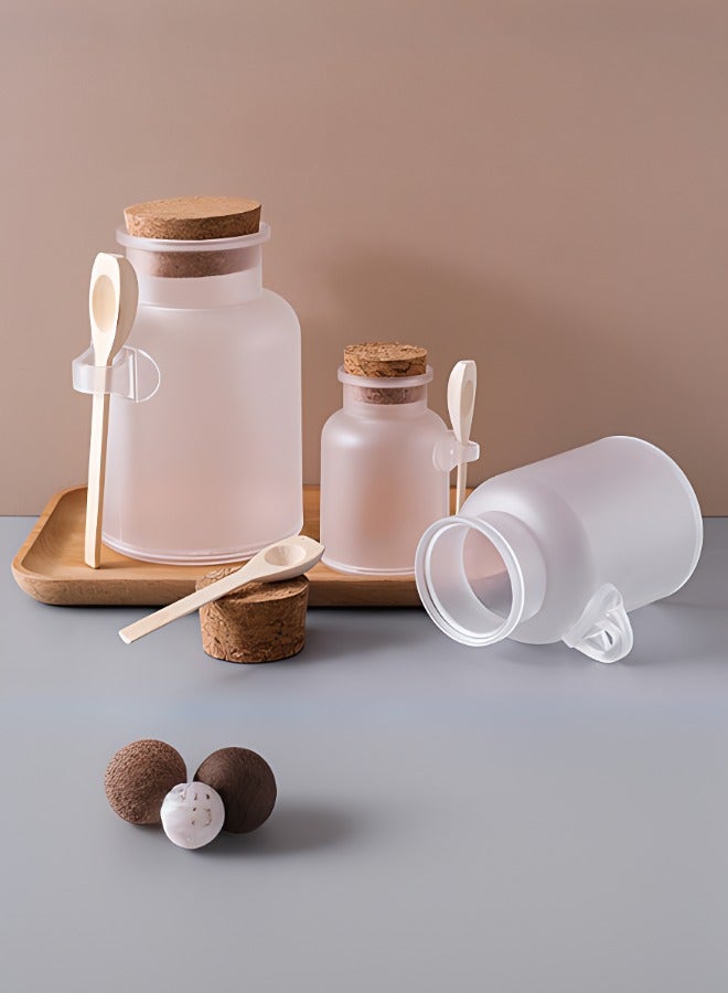 Bath Canisters Matte bath salt bottling bottle ABS plastic soft bottle with cork stopper and wooden spoon as a gift  - Image 2