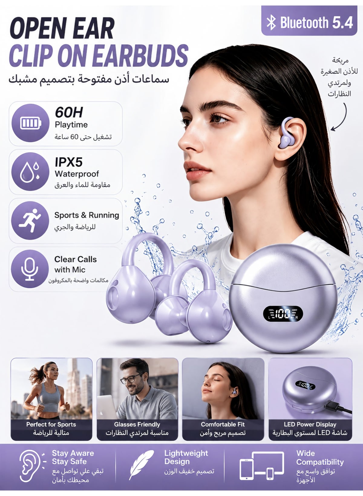 بوكيلا Bukela Open Ear Clip On Earbuds Bluetooth 5 4 Wireless 60h Playtime Waterproof Sports E
