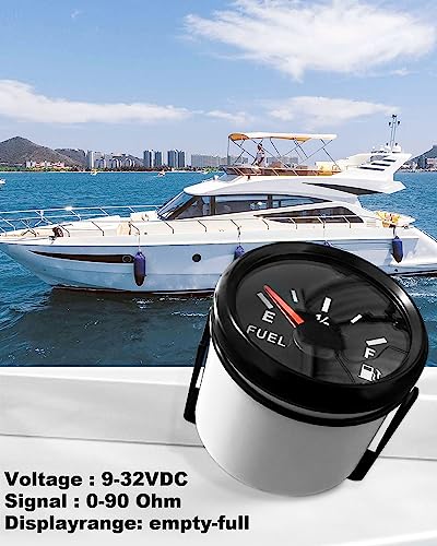 ANODZU 0-90 ohm Fuel Gauge 52mm Dial LED Backlight Waterproof Universal for Car Boat Marine Motorcycle Tractor Generator Yacht, Black Fuel Level Gauge Fuel Tank Meter Gauge - Image 2