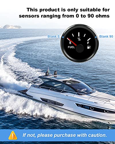 ANODZU 0-90 ohm Fuel Gauge 52mm Dial LED Backlight Waterproof Universal for Car Boat Marine Motorcycle Tractor Generator Yacht, Black Fuel Level Gauge Fuel Tank Meter Gauge - Image 3
