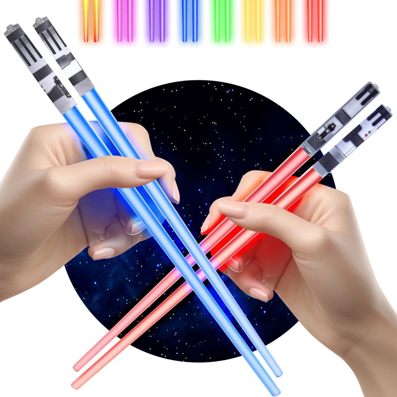 ChopSabers Lightsaber Led Light Up Chopsticks (2 Pair, Red & Blue) - Image 1