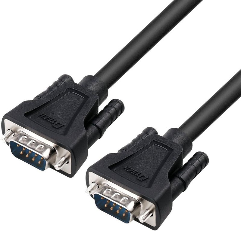 D-tech 10ft RS232 Serial Cable DB9 Null Modem Male to Male Cord Simple Cross TX RX line 2 Pin Crossed Without Handshake for Computer Data Communication (10 Feet, Black) - Image 1