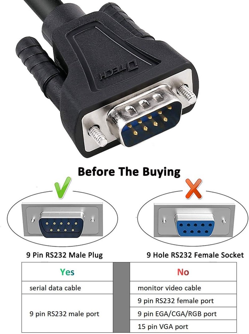 D-tech 10ft RS232 Serial Cable DB9 Null Modem Male to Male Cord Simple Cross TX RX line 2 Pin Crossed Without Handshake for Computer Data Communication (10 Feet, Black) - Image 4