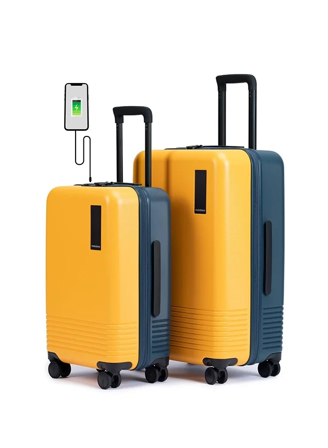 موكوبارا للتجارة ذ.م.م طقم حقائب سفر قطعتين - بولي كربونات ماكرولون ألماني | شروق الشمس على الشاطئ، أصفر