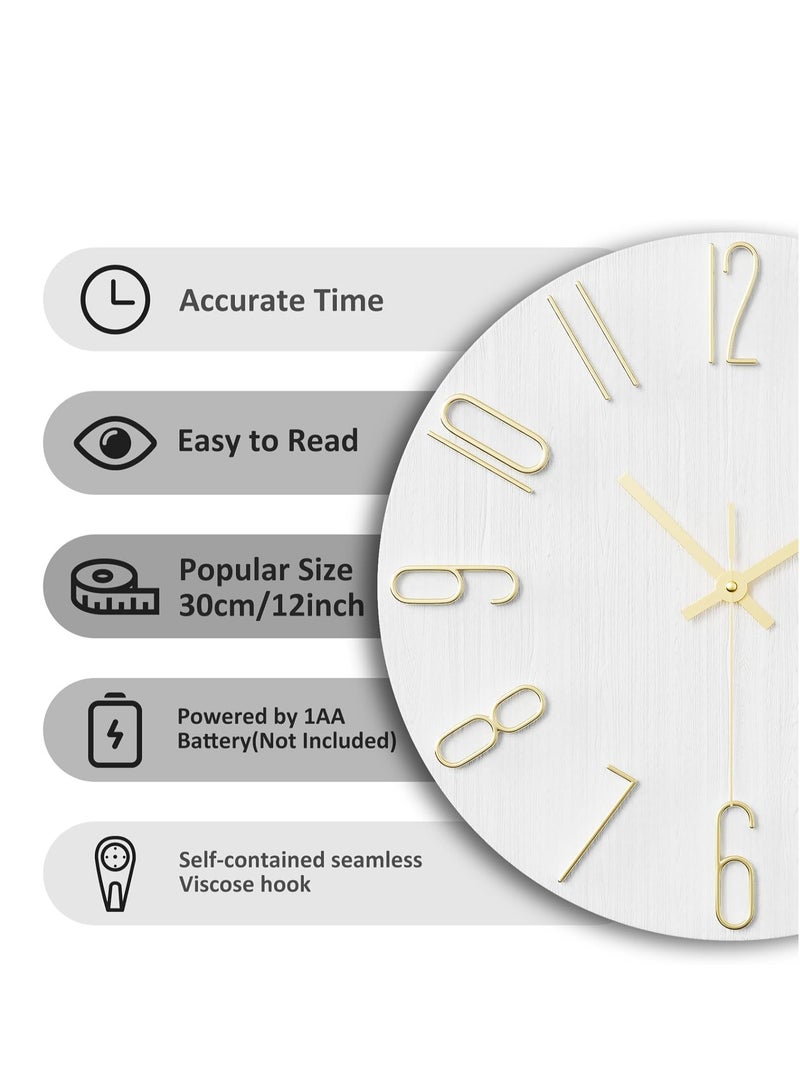Wall Clock, 12 Inch Wall Clock Silent Non Ticking, Preciser Modern Style Decor Clock for Home, Office, School, Kitchen, Bedroom, Living Room (White)  - Image 2