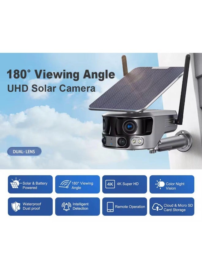تراديو كاميرا مراقبة مزدوجة العدسة بدقة 4K UHD تعمل بالطاقة الشمسية - كاميرا IP لاسلكية خارجية بزاوية واسعة للغاية 180 درجة - Image 3