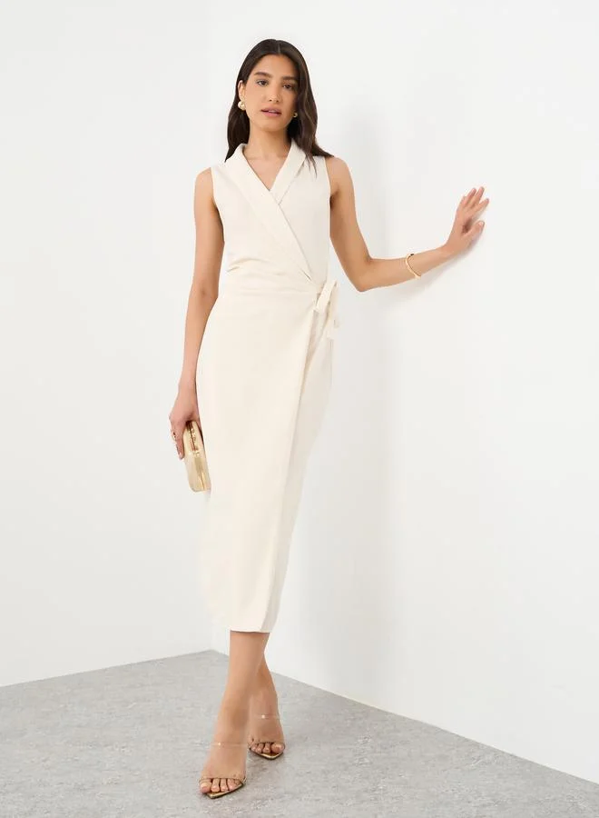 Take Two Take Two Solid Wrap Sleeveless Midi Dress