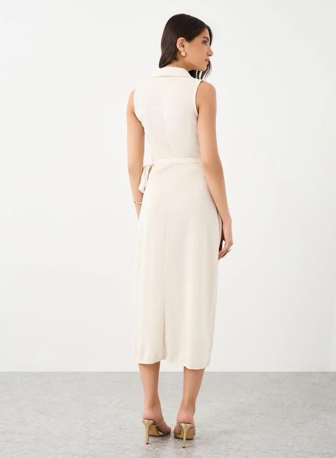 Take Two Take Two Solid Wrap Sleeveless Midi Dress