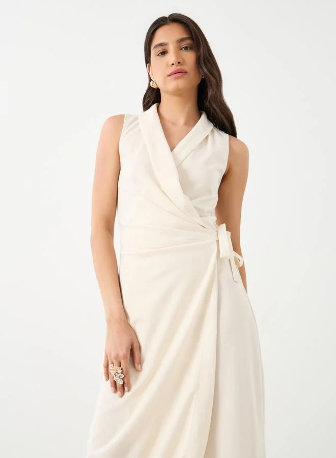 Take Two Take Two Solid Wrap Sleeveless Midi Dress