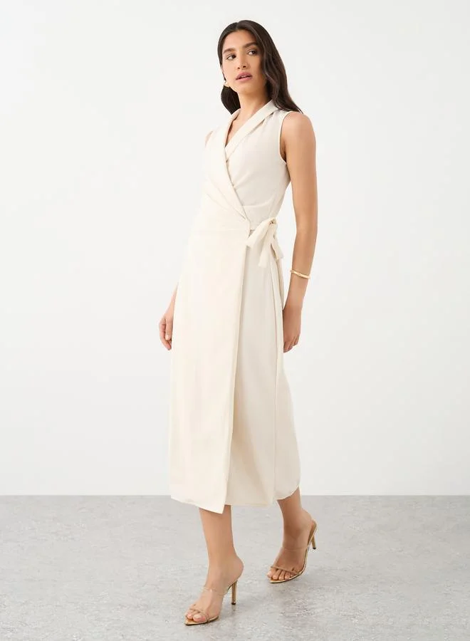 Take Two Take Two Solid Wrap Sleeveless Midi Dress