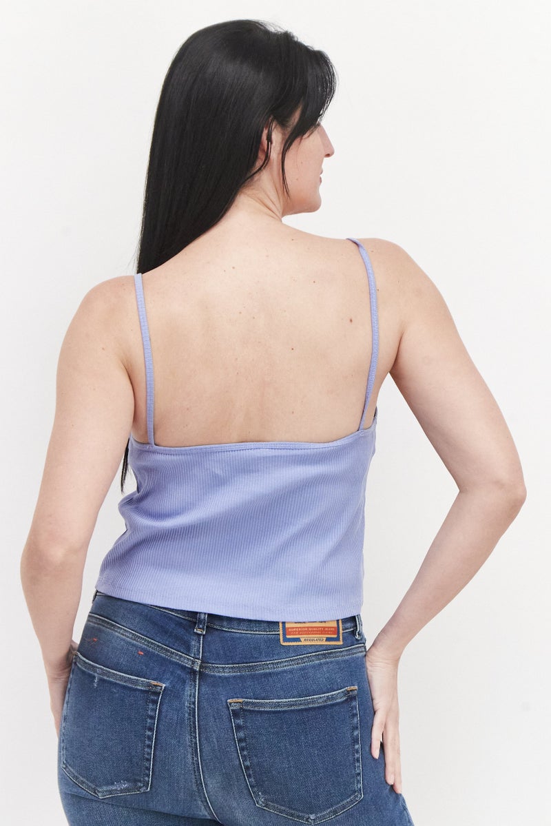 Sinsay Women Squared Neck Sleeveless Embroidered Top, Blue  - Image 3