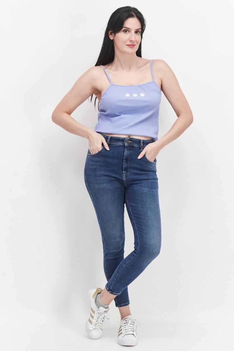 Sinsay Women Squared Neck Sleeveless Embroidered Top, Blue  - Image 4