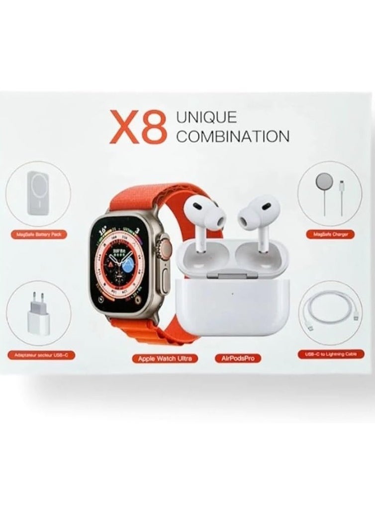 Generic - X8 Smart Watch Ultra Combo Box with Strap, Pods Pro, External Battery, Wireless Charger, Charging Adapter & Data Cable | All-in-One Bundle for Fitness, Connectivity & Daily Use | Compatible with iOS & Android | Premium Gift Set for Men & Women - Image 1