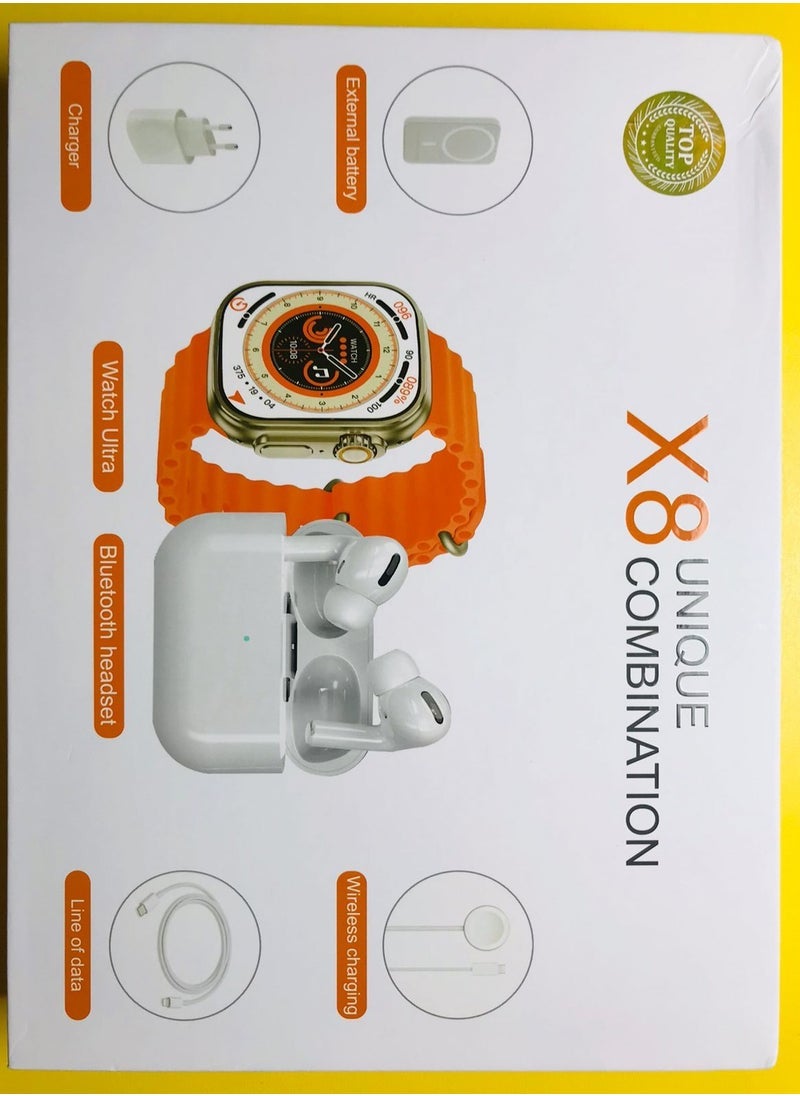 Generic - X8 Smart Watch Ultra Combo Box with Strap, Pods Pro, External Battery, Wireless Charger, Charging Adapter & Data Cable | All-in-One Bundle for Fitness, Connectivity & Daily Use | Compatible with iOS & Android | Premium Gift Set for Men & Women - Image 1
