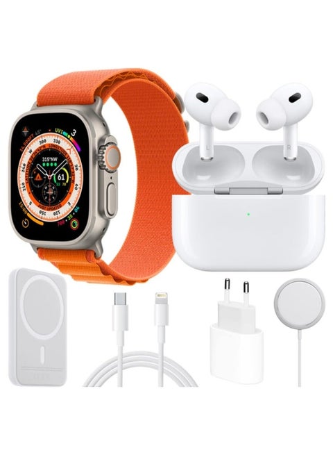 X8 Smart Watch Ultra Combo Box with Strap, Pods Pro, External Battery, Wireless Charger, Charging Adapter & Data Cable | All-in-One Bundle for Fitness, Connectivity & Daily Use | Compatible with iOS & Android | Premium Gift Set for Men & Women
