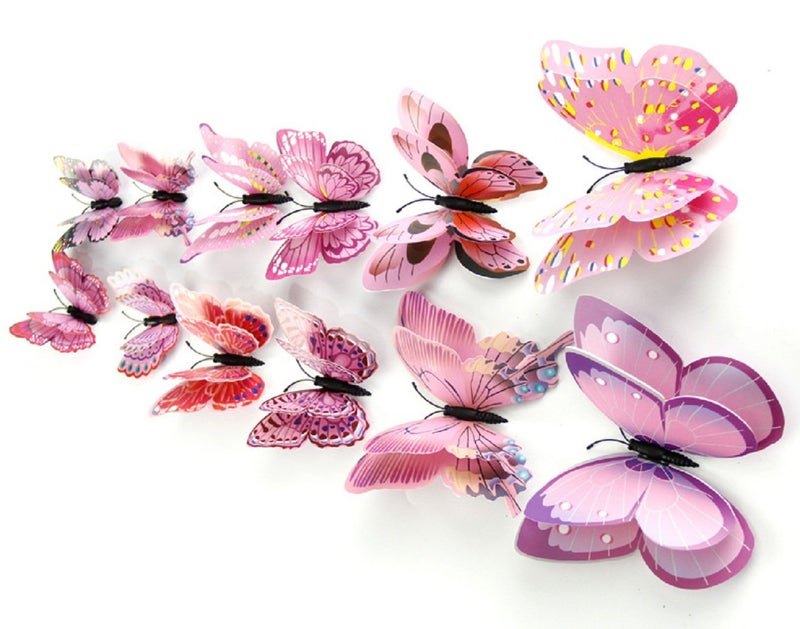 DaGou Mixed of 12PCS 3D Pink Butterfly Wall Stickers Decor Art Decorations - Image 3