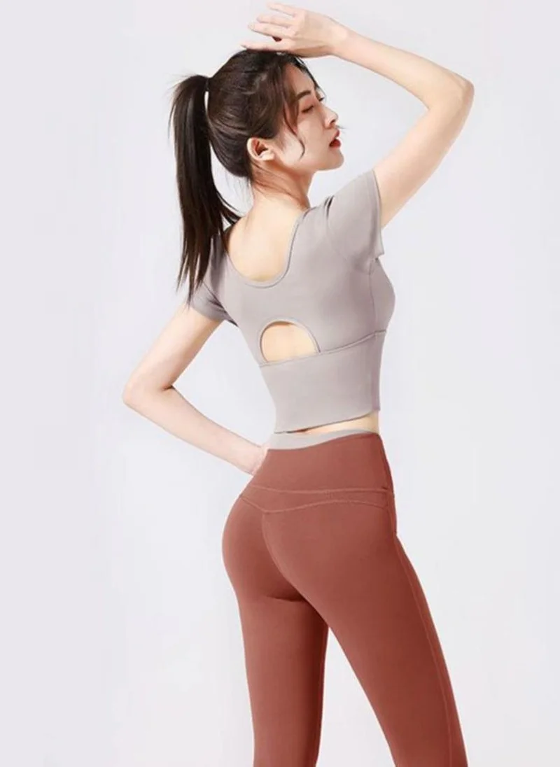 يونيكي Grey Round Neck T-Shirt With Brown Leggings Co-Ords