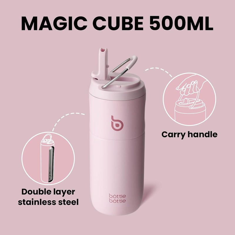 BOTTLE BOTTLE Insulated Water Bottle 500ML with Straw and Lid - Baby Pink - Image 3